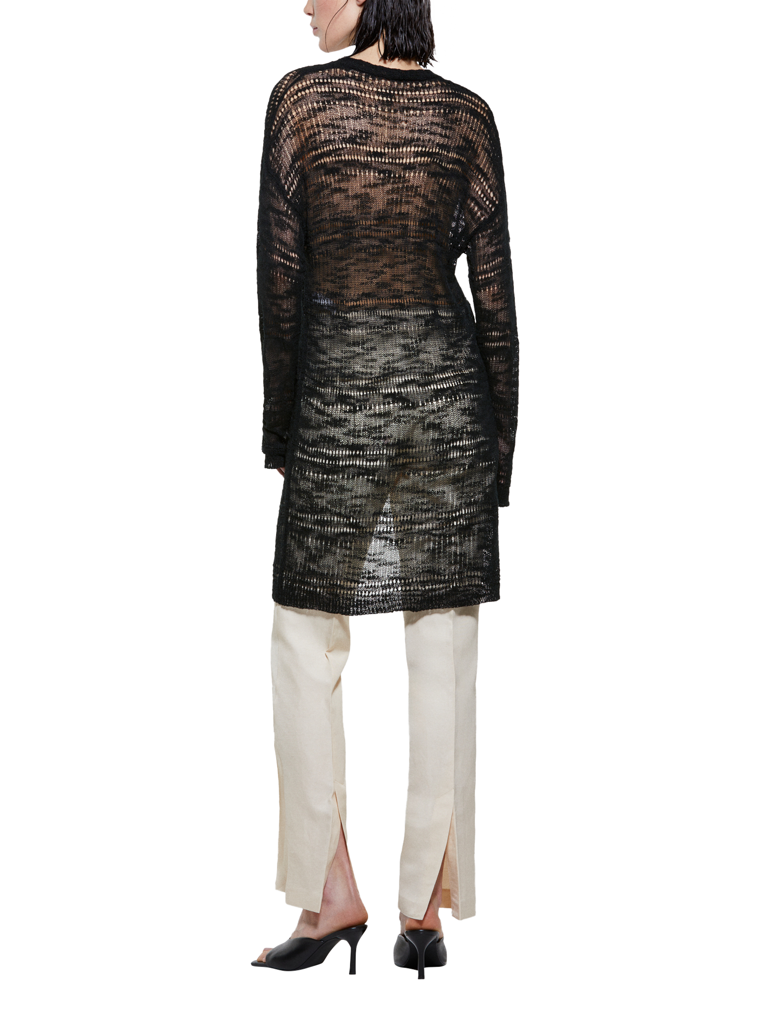 Product image 2 of 5, which shows SISLEY Long Sleeve V-Neck Knitted Cardigan, Black, XS