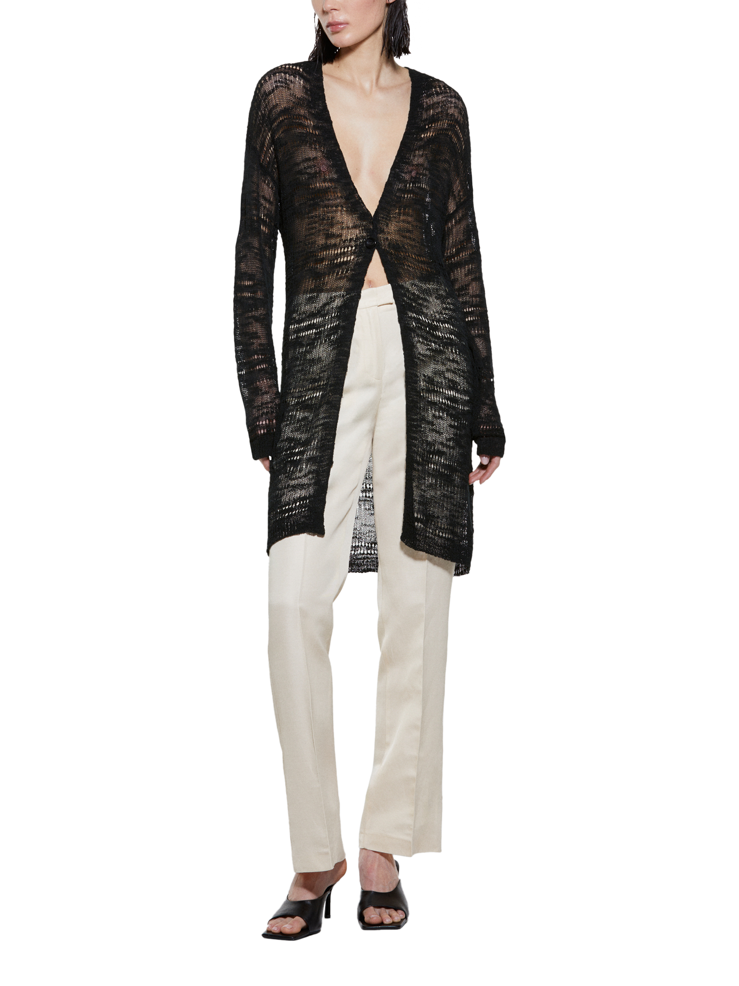 Product image 3 of 5, which shows SISLEY Long Sleeve V-Neck Knitted Cardigan, Black, XS