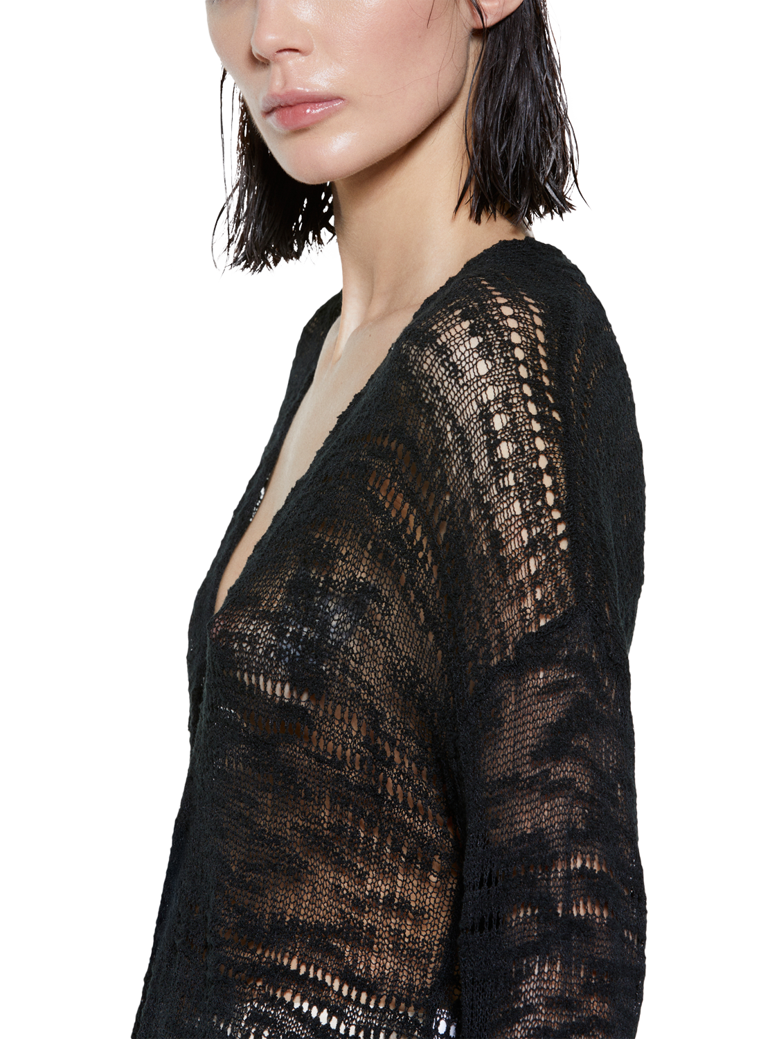 Product image 4 of 5, which shows SISLEY Long Sleeve V-Neck Knitted Cardigan, Black, XS