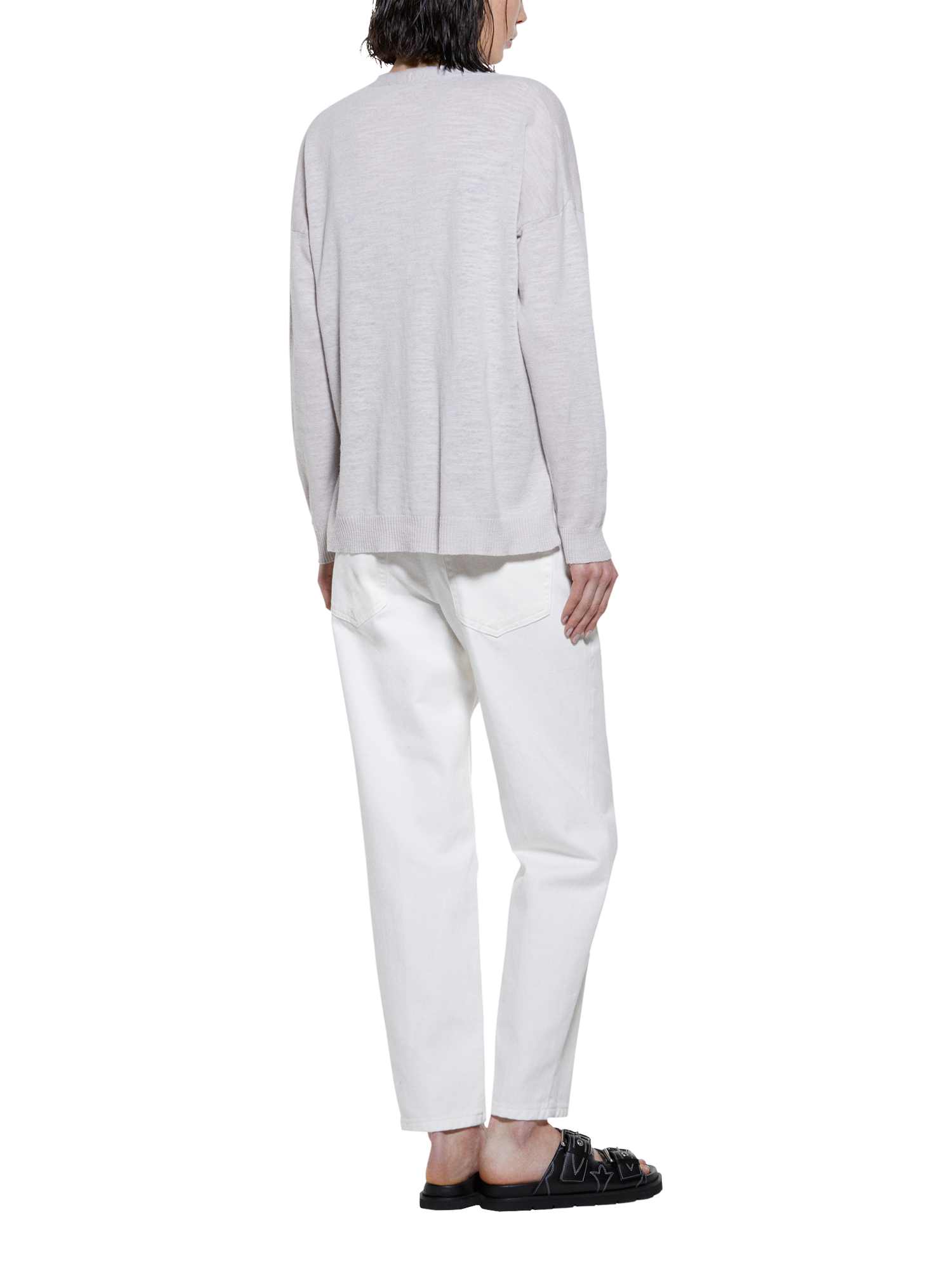 Product image 2 of 5, which shows SISLEY Regular Fit V-Neck Linen Blend Knitted Cardigan, Mid Grey, XS