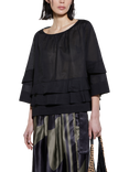 SISLEY Frill 3/4 Sleeve Round Neck Cotton Blouse