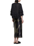 SISLEY Frill 3/4 Sleeve Round Neck Cotton Blouse