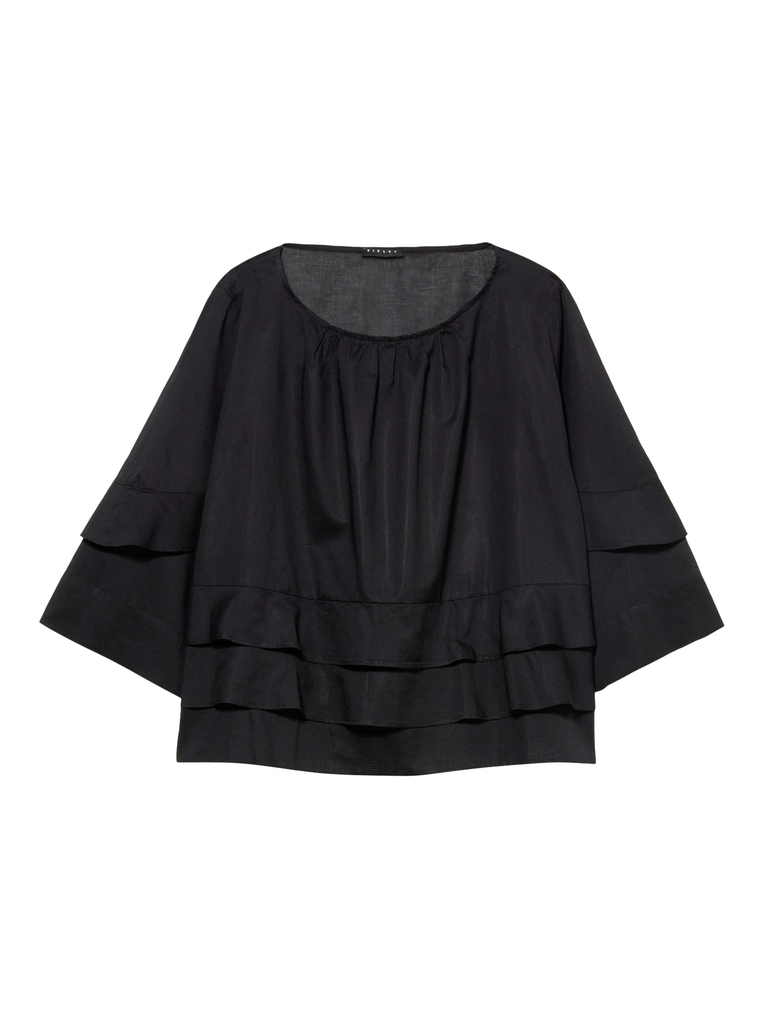 Product image 5 of 5, which shows SISLEY Frill 3/4 Sleeve Round Neck Cotton Blouse, Black, XS