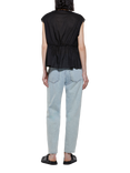 SISLEY Sleeveless V-Neck Gathered Cotton Blouse