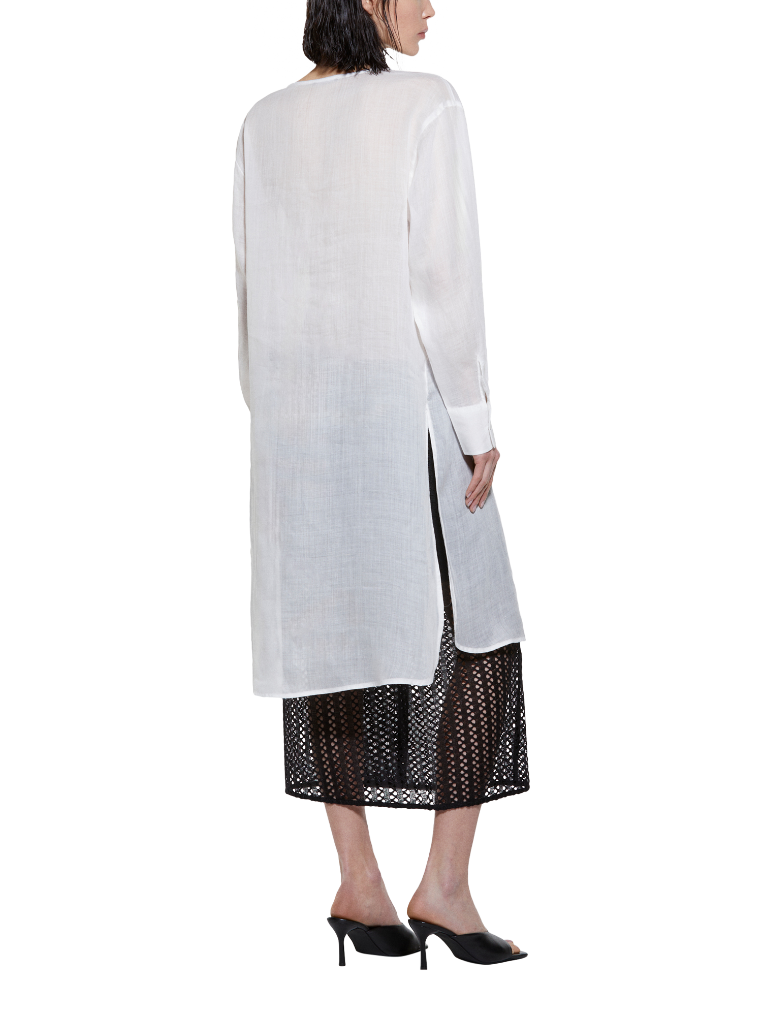 Product image 2 of 5, which shows SISLEY Longline Side-Slit Long Sleeve Ramie Shirt, White, XS
