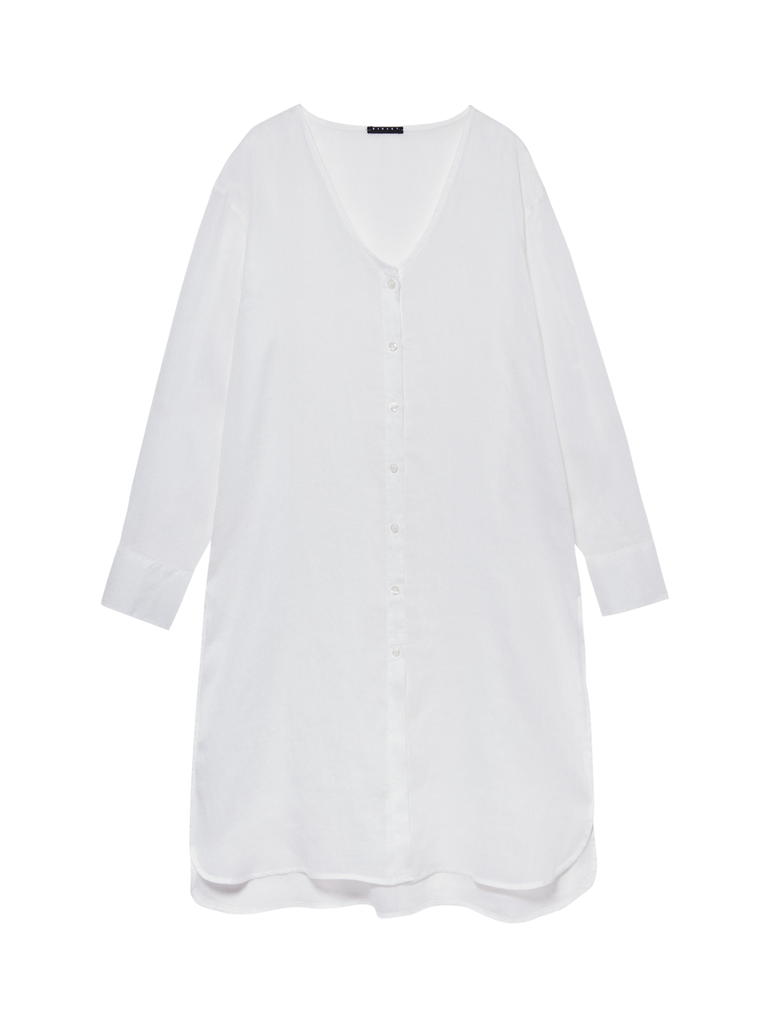 Product image 5 of 5, which shows SISLEY Longline Side-Slit Long Sleeve Ramie Shirt, White, XS