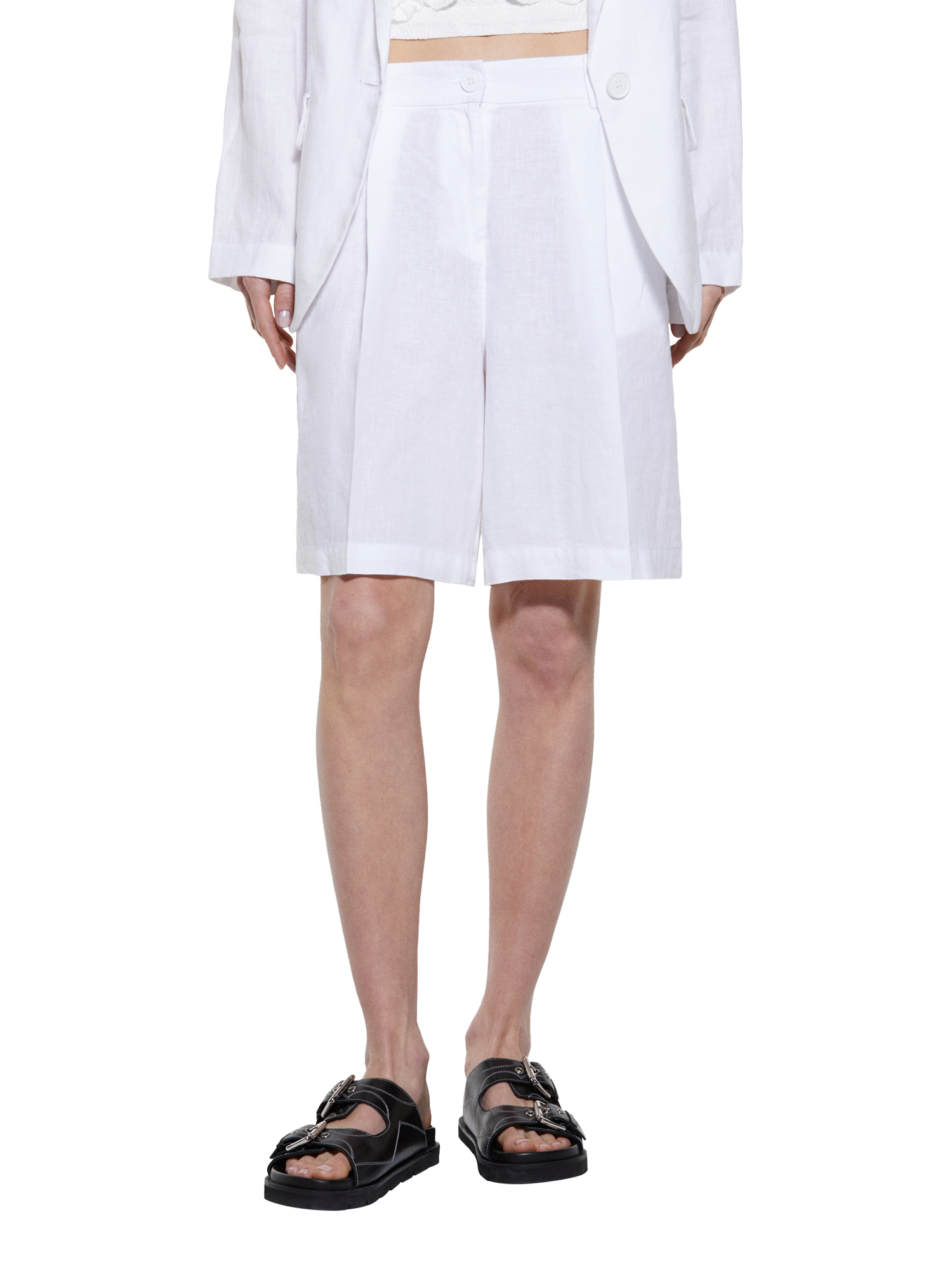 SISLEY High Waist Tailored Linen Bermuda Shorts