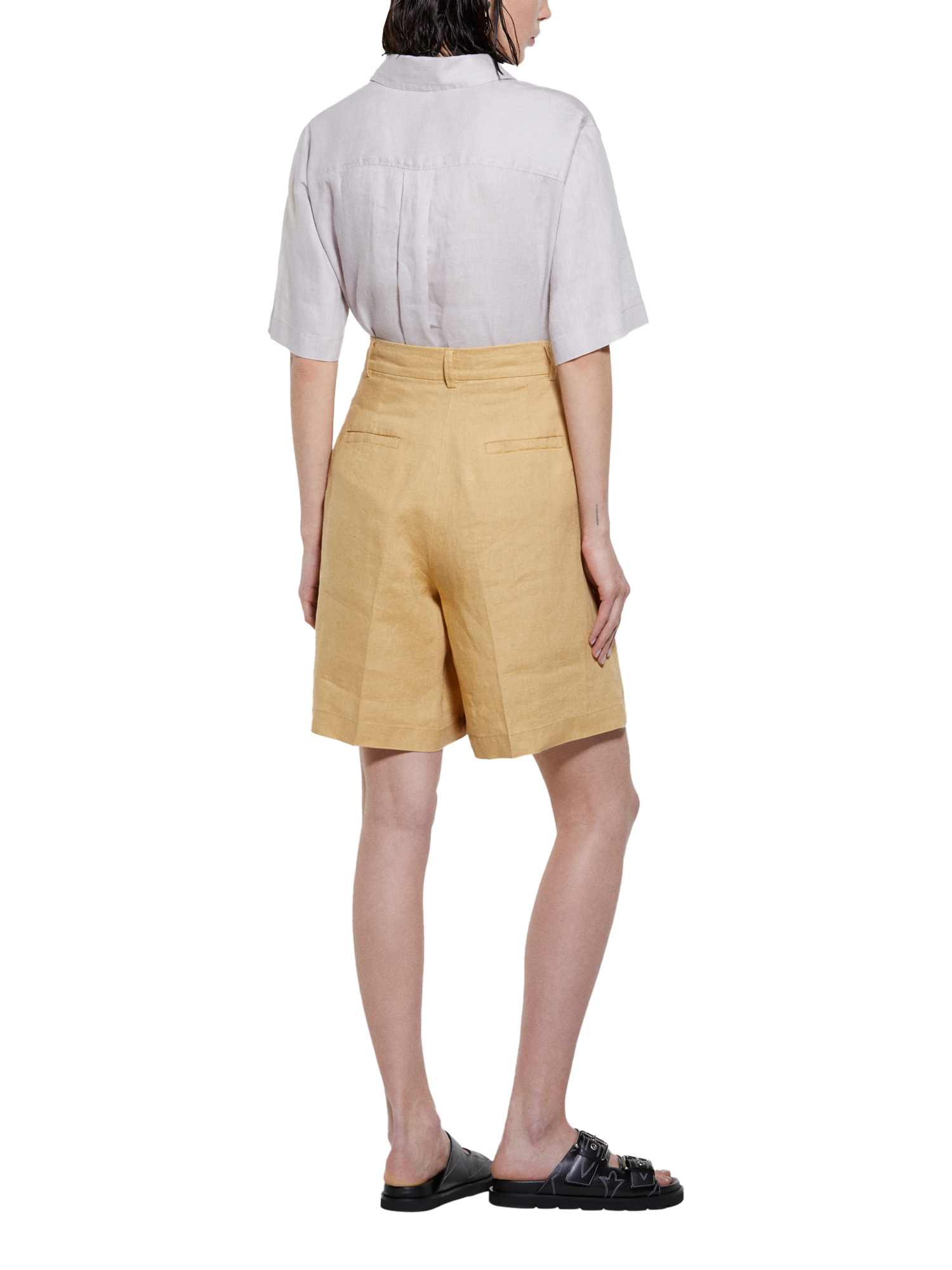 Product image 2 of 5, which shows SISLEY High Waist Tailored Linen Bermuda Shorts, Mid Yellow, 8