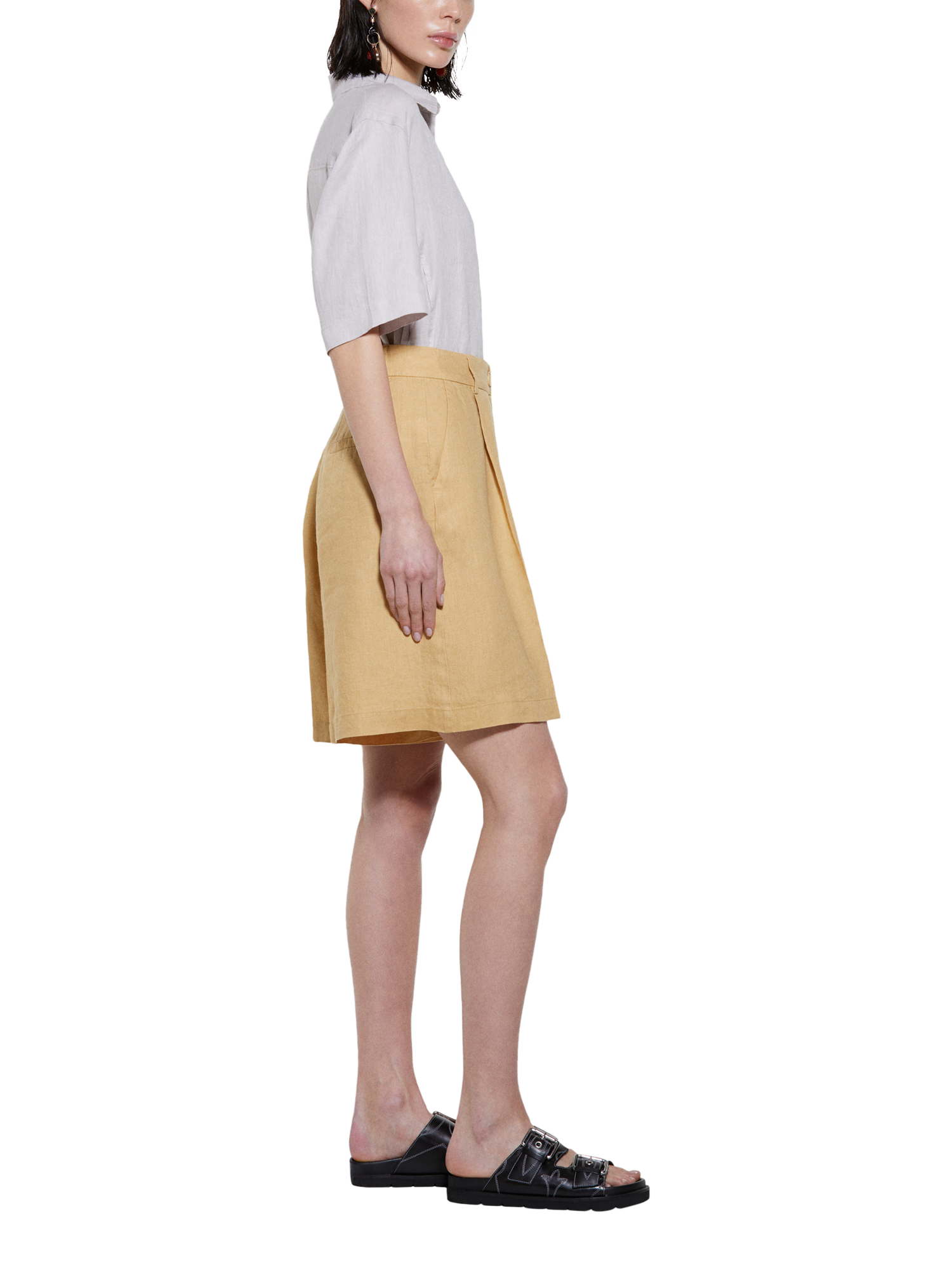 Product image 4 of 5, which shows SISLEY High Waist Tailored Linen Bermuda Shorts, Mid Yellow, 8