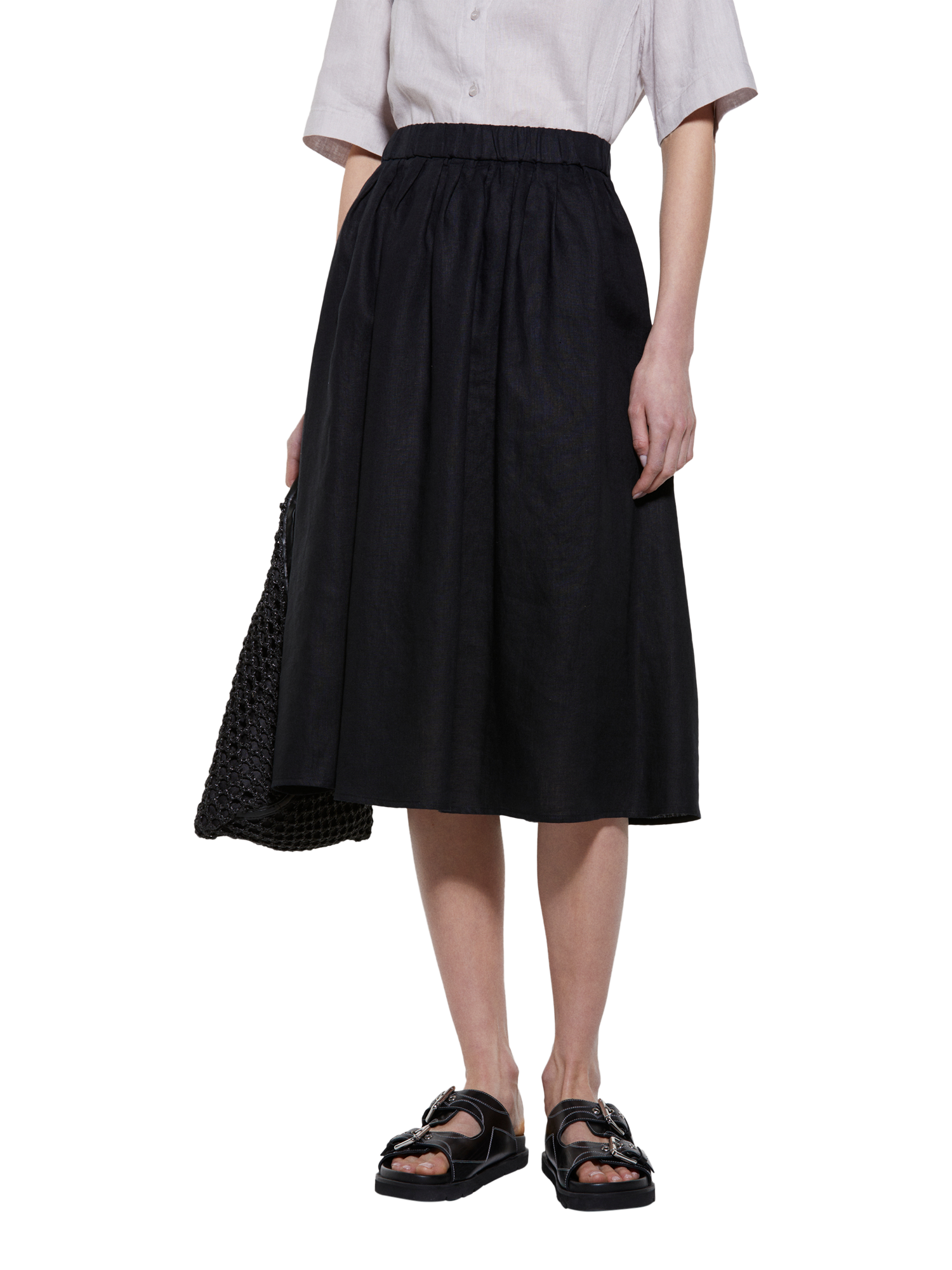 Product image 1 of 5, which shows SISLEY A-Line Linen Midi Skirt, Black, XS