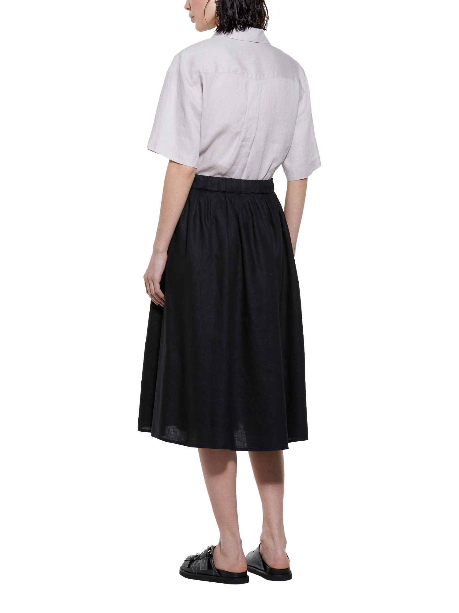 Product image 2 of 5, which shows SISLEY A-Line Linen Midi Skirt, Black, XS