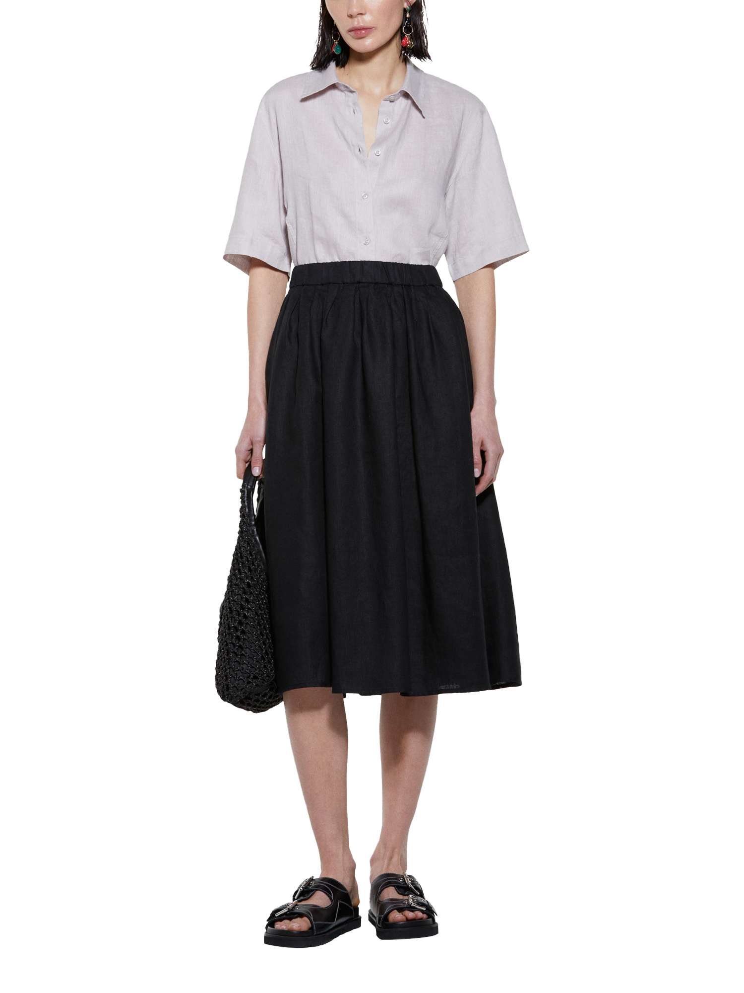 Product image 3 of 5, which shows SISLEY A-Line Linen Midi Skirt, Black, XS