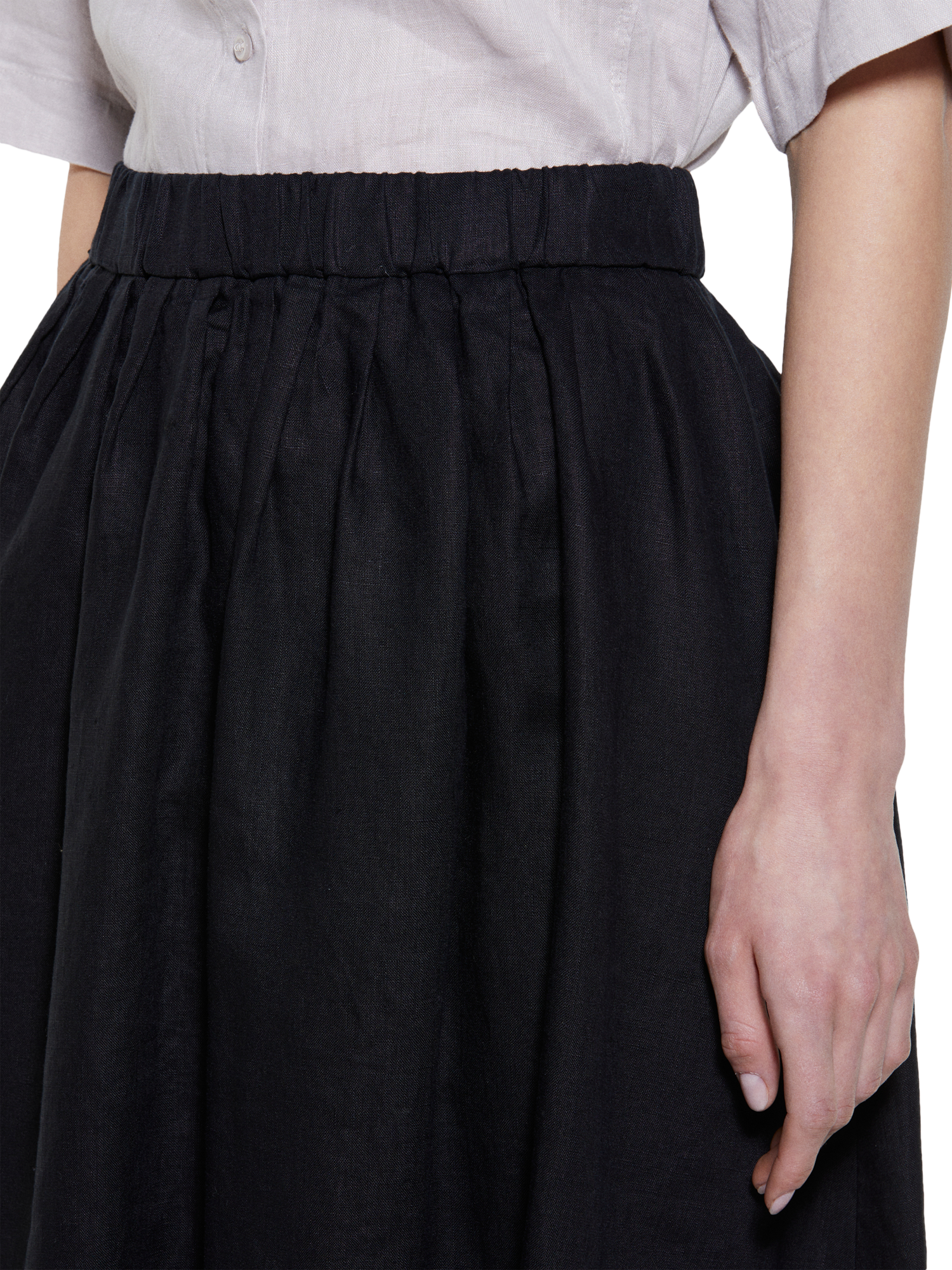 Product image 4 of 5, which shows SISLEY A-Line Linen Midi Skirt, Black, XS