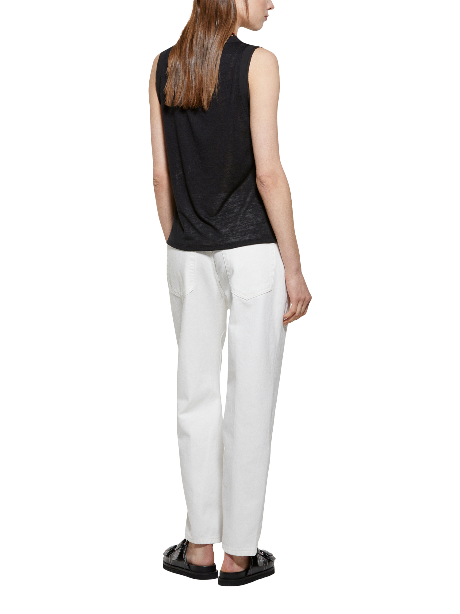 Product image 2 of 5, which shows SISLEY Regular Fit Crew Neck Tank Top, Black, XS