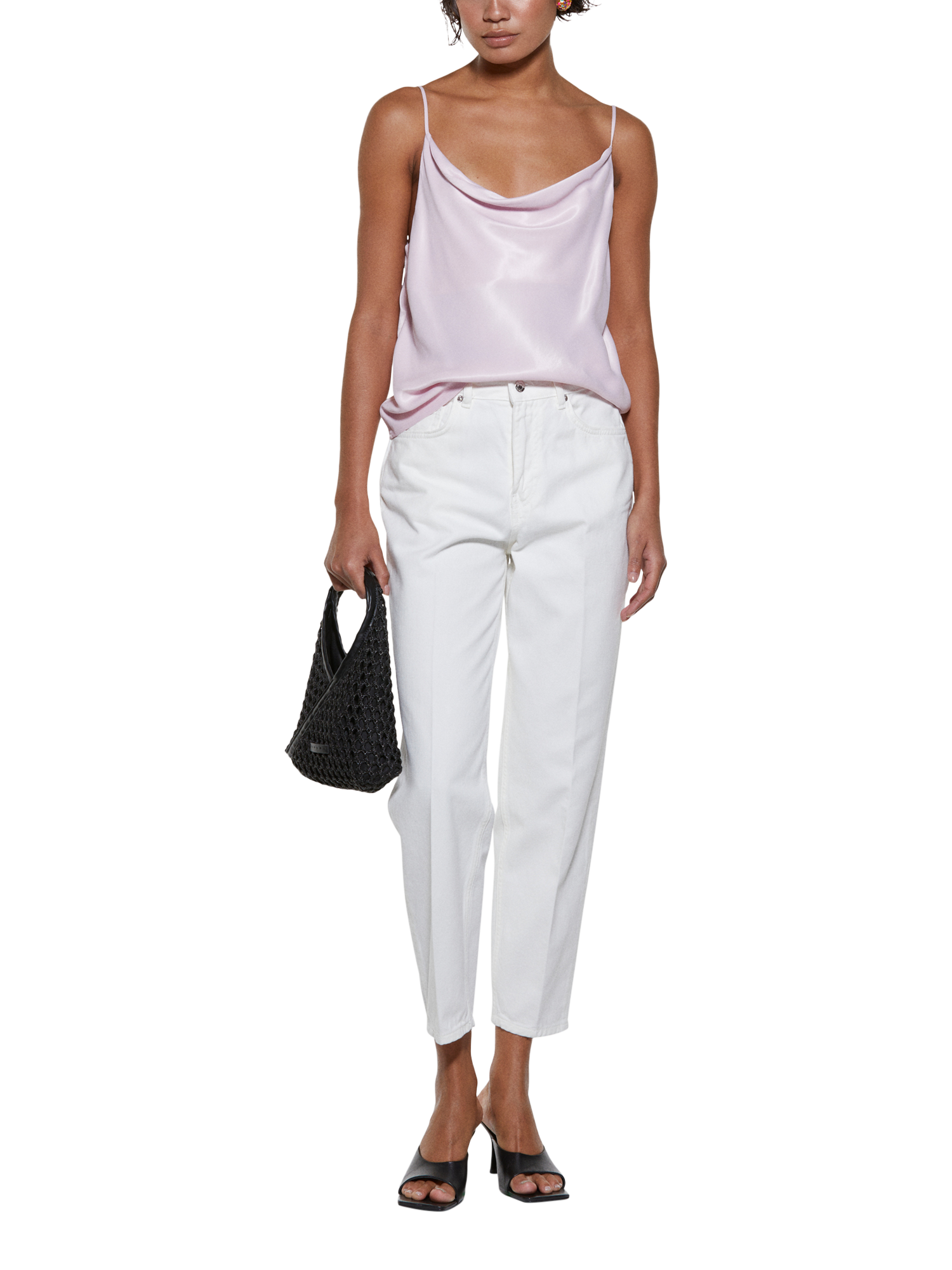 Product image 3 of 5, which shows SISLEY Sleeveless Cowl Neck Satin Cami Top, Pink, XS