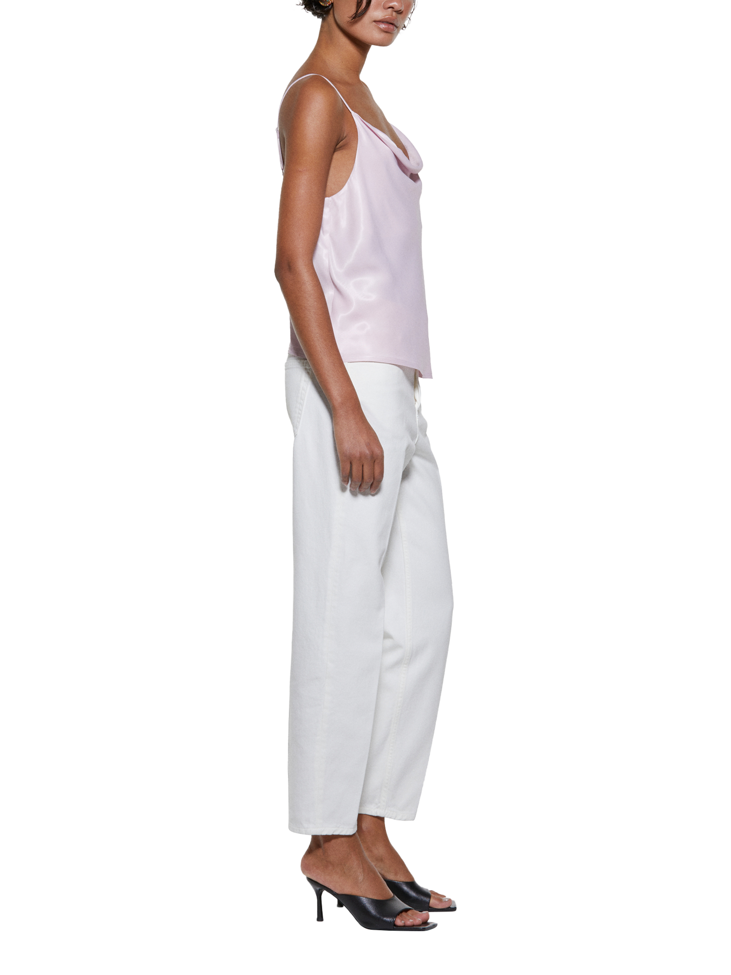 Product image 4 of 5, which shows SISLEY Sleeveless Cowl Neck Satin Cami Top, Pink, XS