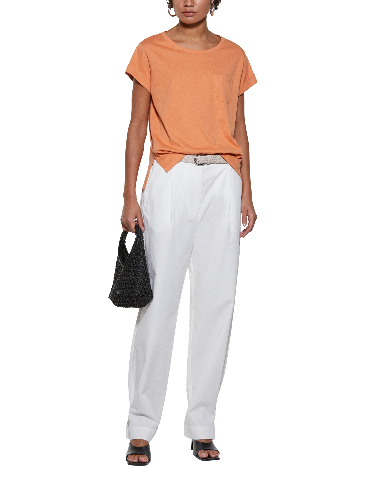 Product image 3 of 5, which shows SISLEY Pocket Detail T-Shirt, Mid Orange, XS