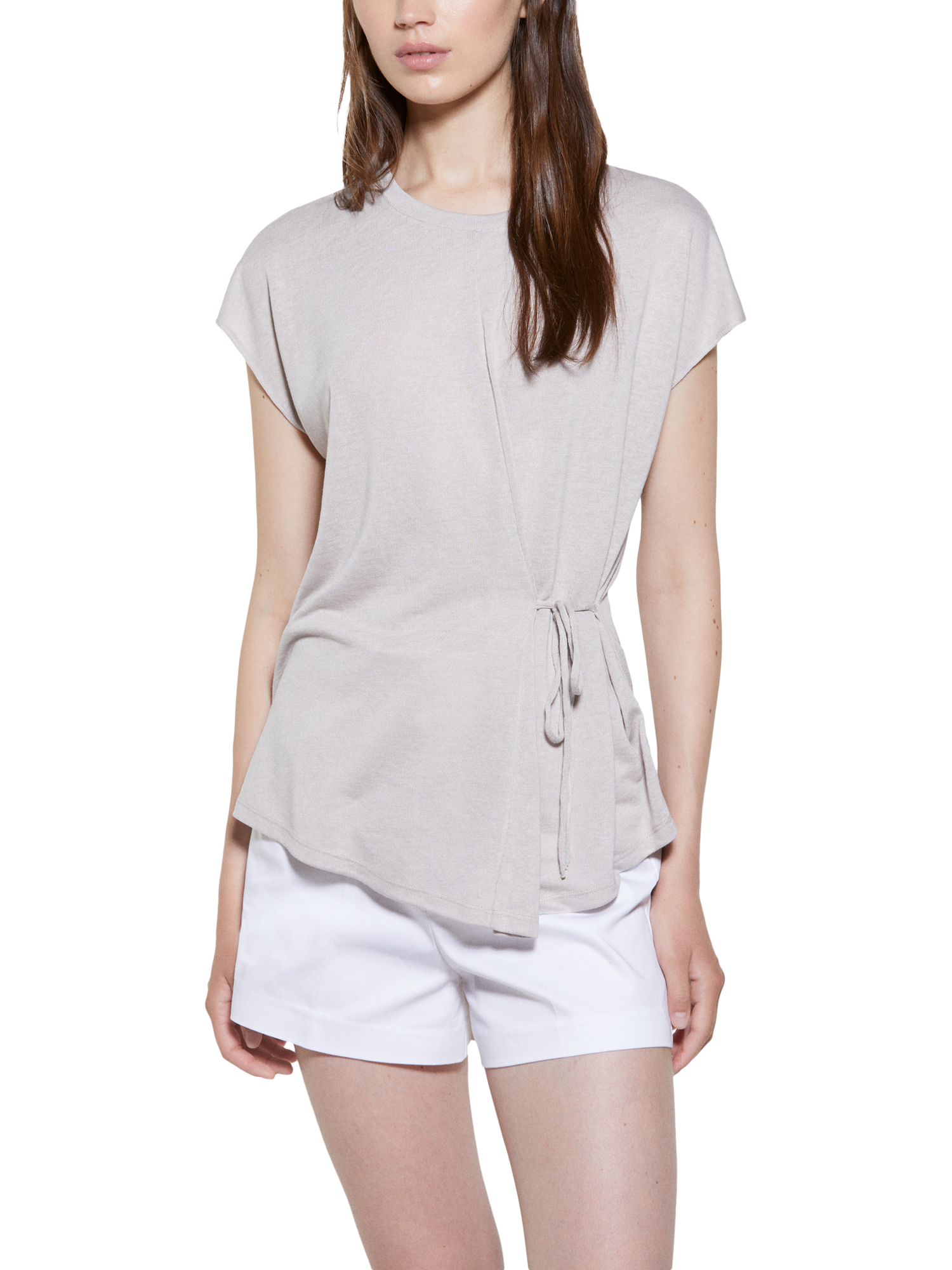 Product image 1 of 5, which shows SISLEY Tie Waist Short Sleeve Crew Neck T-Shirt, Grey, XS