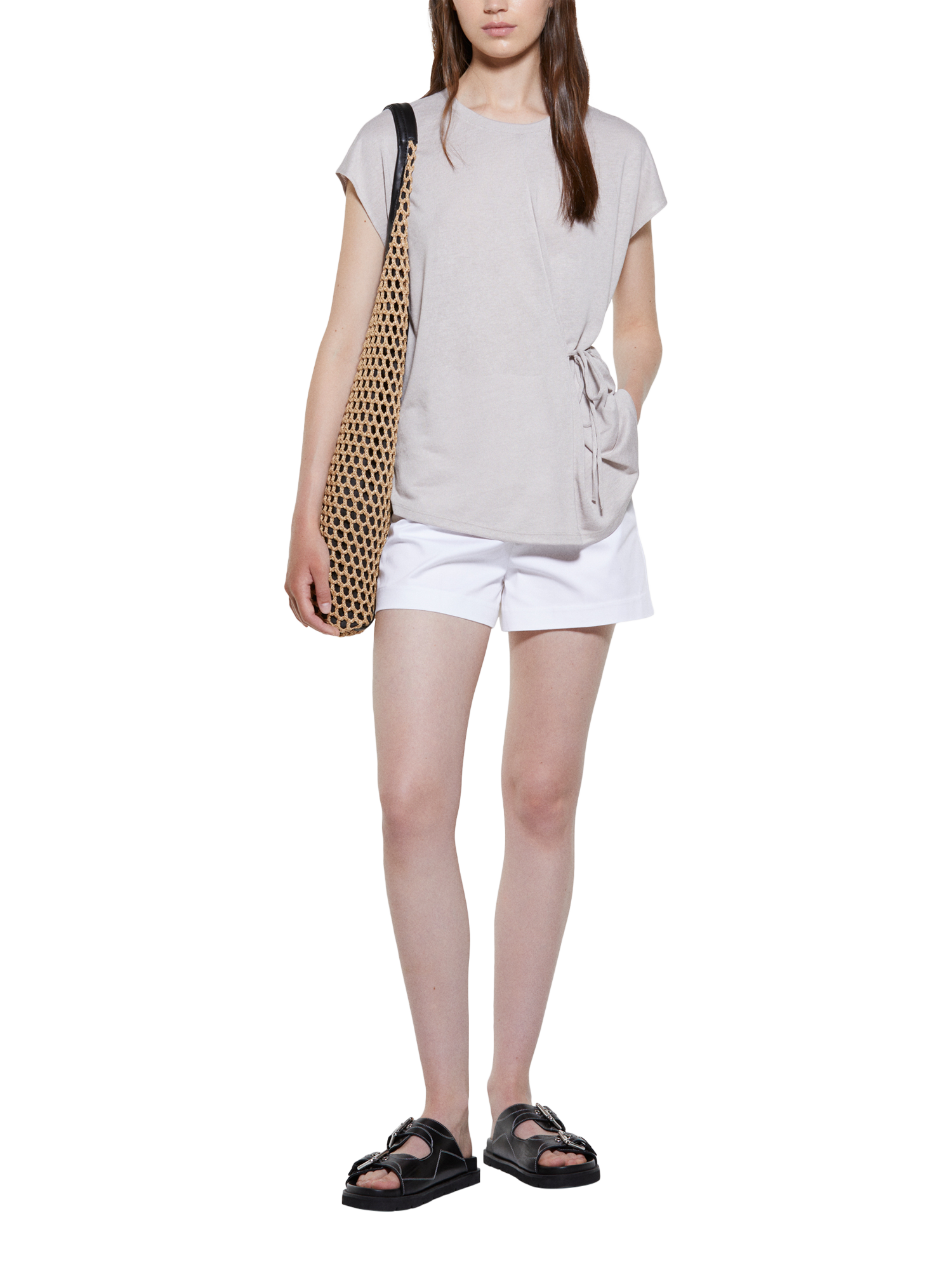 Product image 3 of 5, which shows SISLEY Tie Waist Short Sleeve Crew Neck T-Shirt, Grey, XS