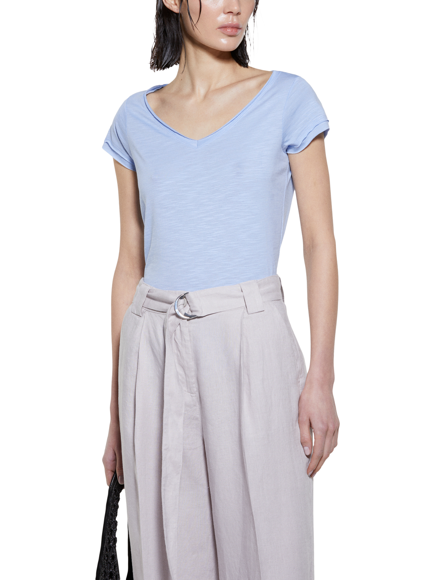 Product image 1 of 5, which shows SISLEY Regular Fit Short Sleeve V-Neck T-Shirt, Blue, XS