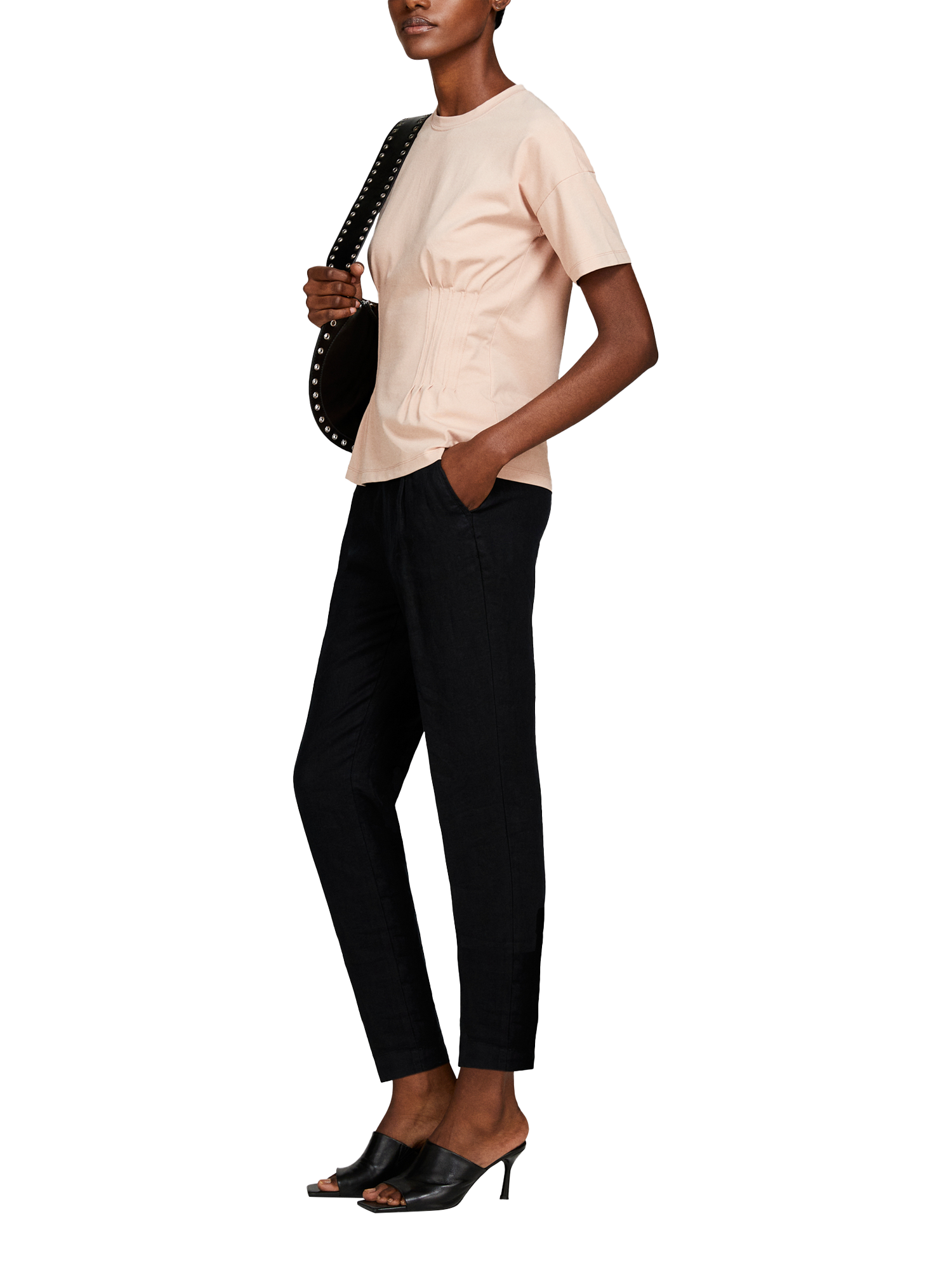 Product image 4 of 5, which shows SISLEY Mid Ankle Grazer Tailored Smart Linen Joggers, Black, 8