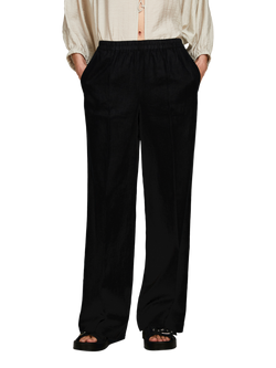 SISLEY Linen Flare Fit Linen Trousers, Black