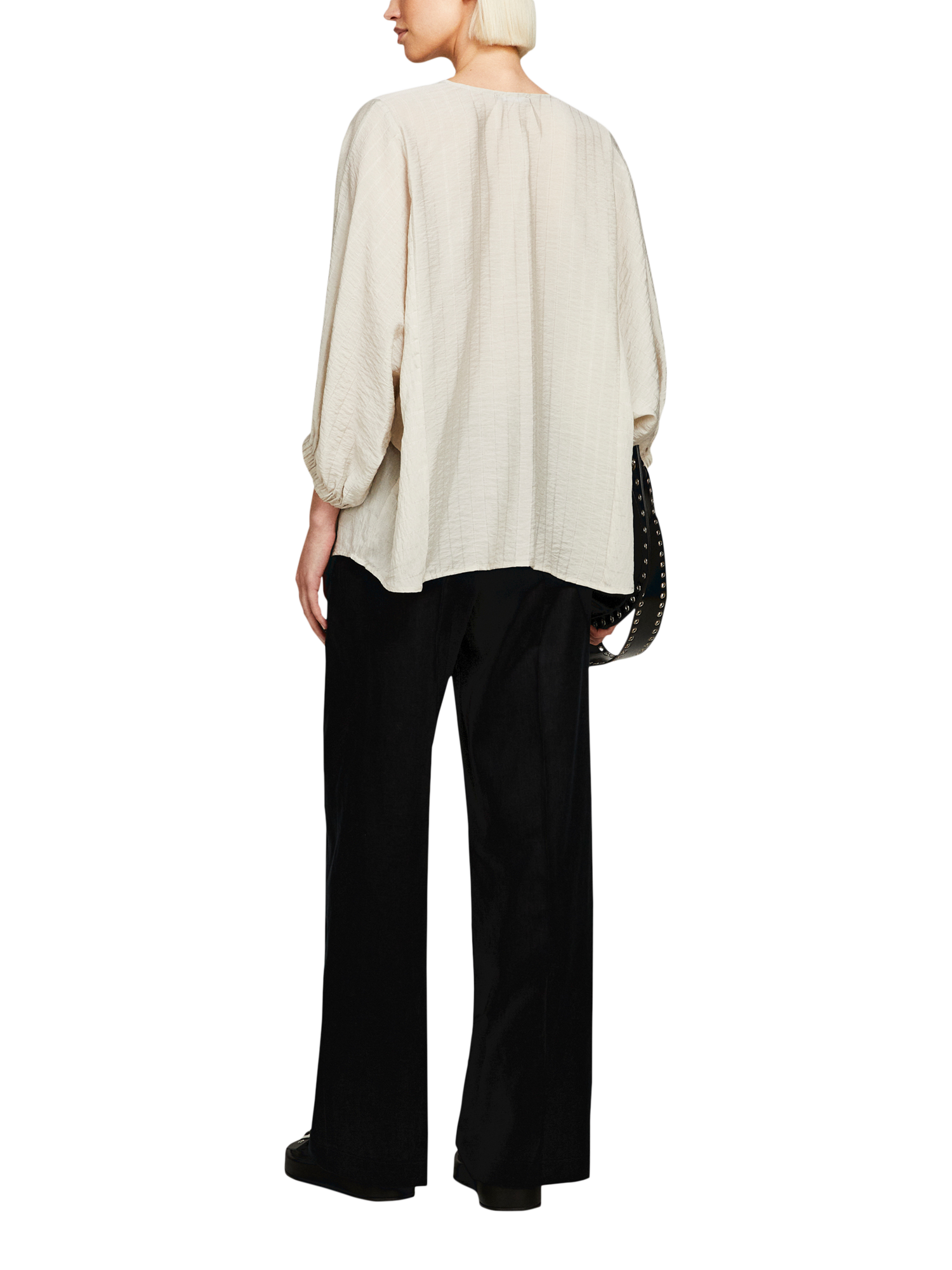 Product image 2 of 5, which shows SISLEY Linen Flare Fit Linen Trousers, Black, 8