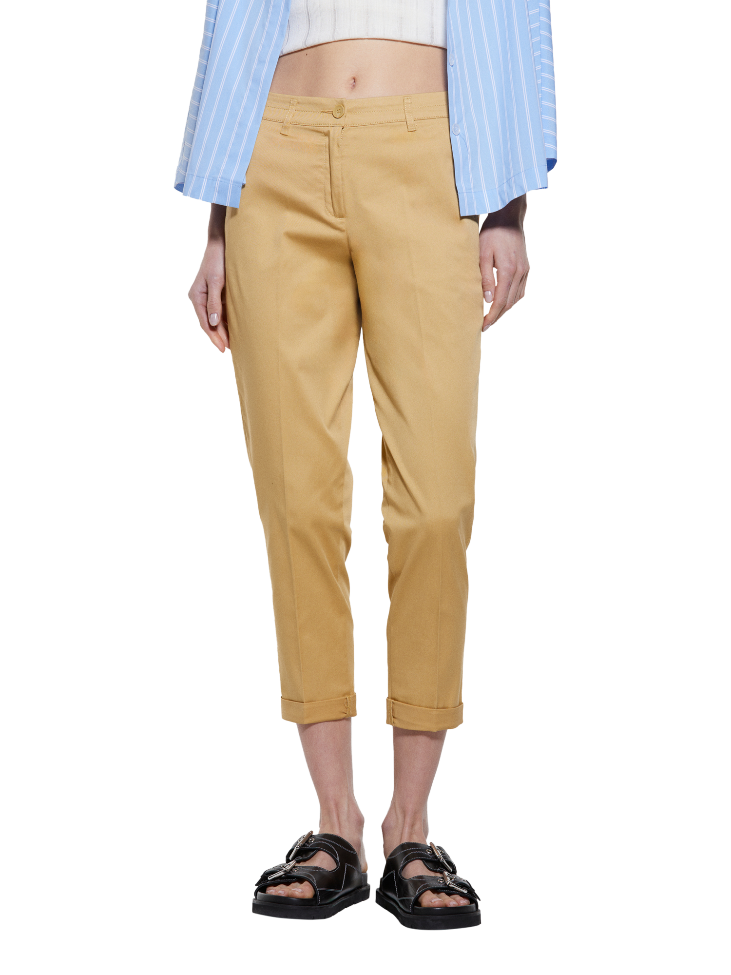 Product image 1 of 5, which shows SISLEY Mid Rise Cigarette Cropped Trousers, Mid Yellow, 14