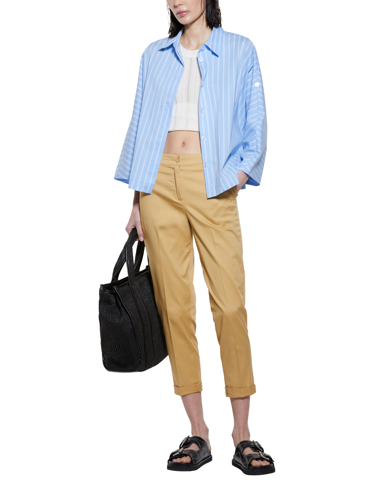 Product image 3 of 5, which shows SISLEY Mid Rise Cigarette Cropped Trousers, Mid Yellow, 14