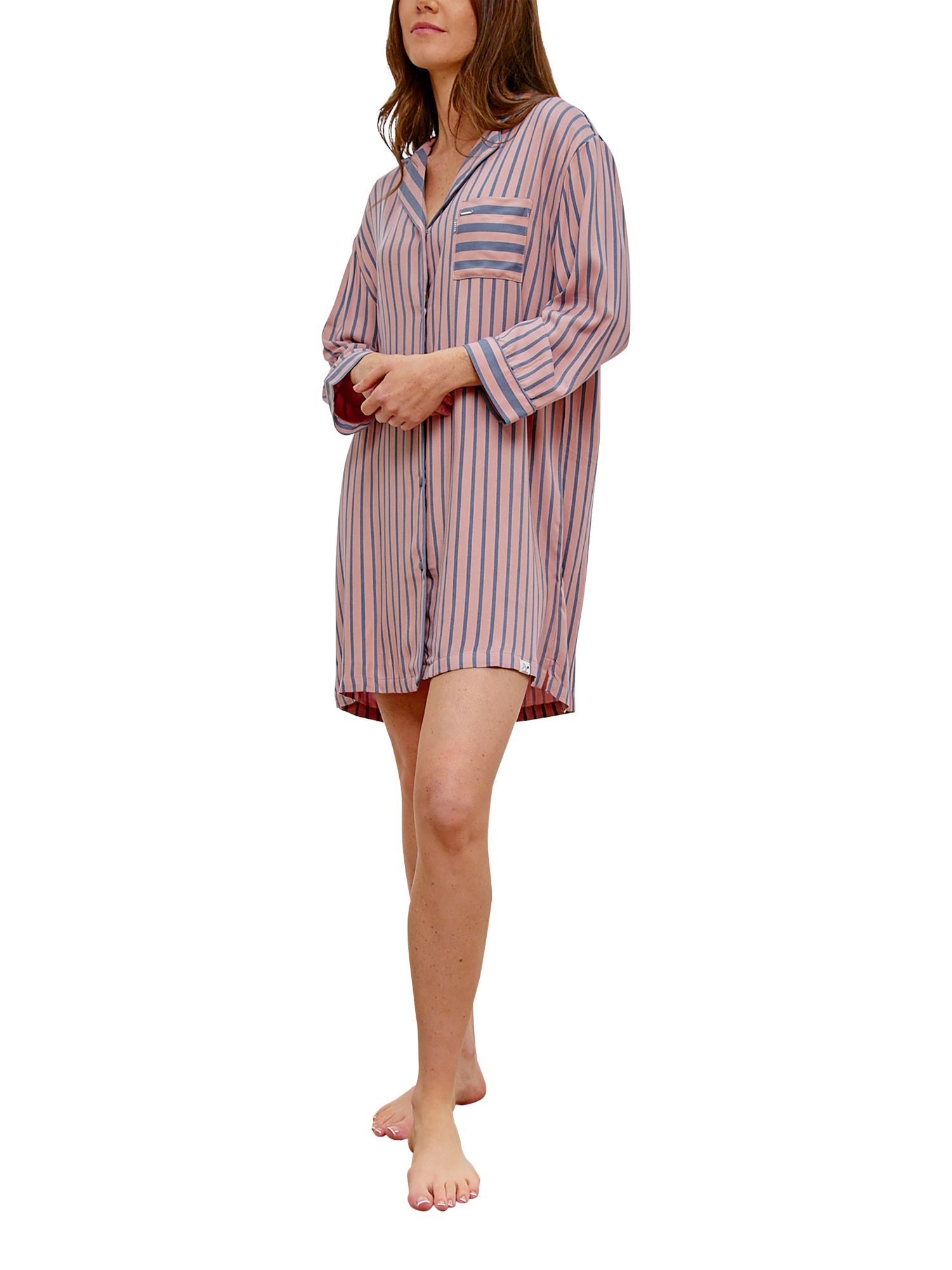 Product image 1 of 3, which shows Pretty You London Stripe Boyfriend Nightshirt, Pink/Grey, 8-10