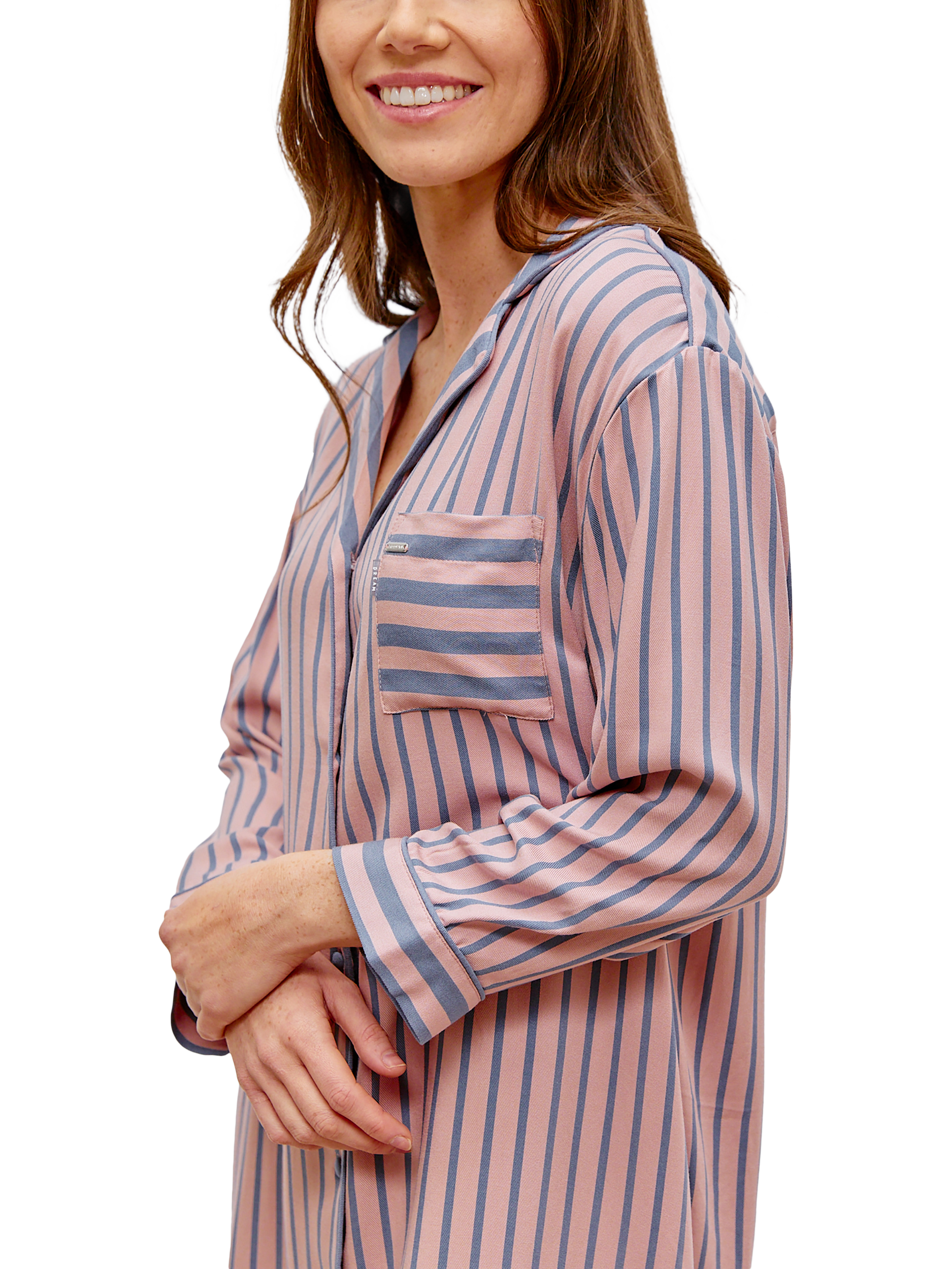 Product image 2 of 3, which shows Pretty You London Stripe Boyfriend Nightshirt, Pink/Grey, 8-10
