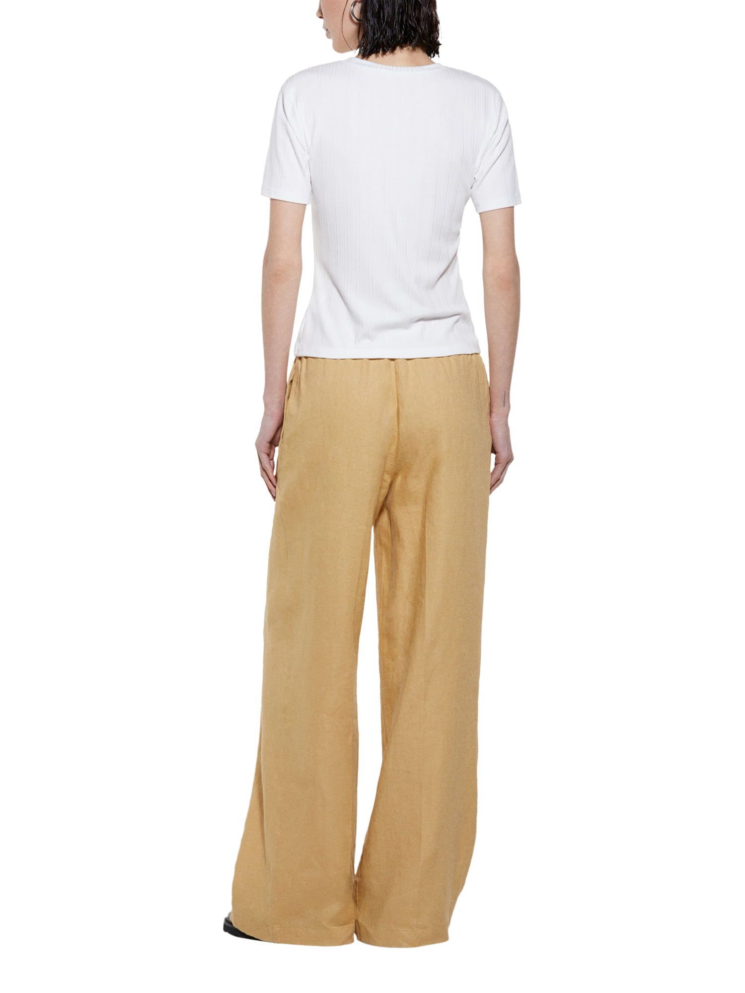 Product image 2 of 5, which shows SISLEY Flared Pure Linen Trousers, Mid Yellow, 8