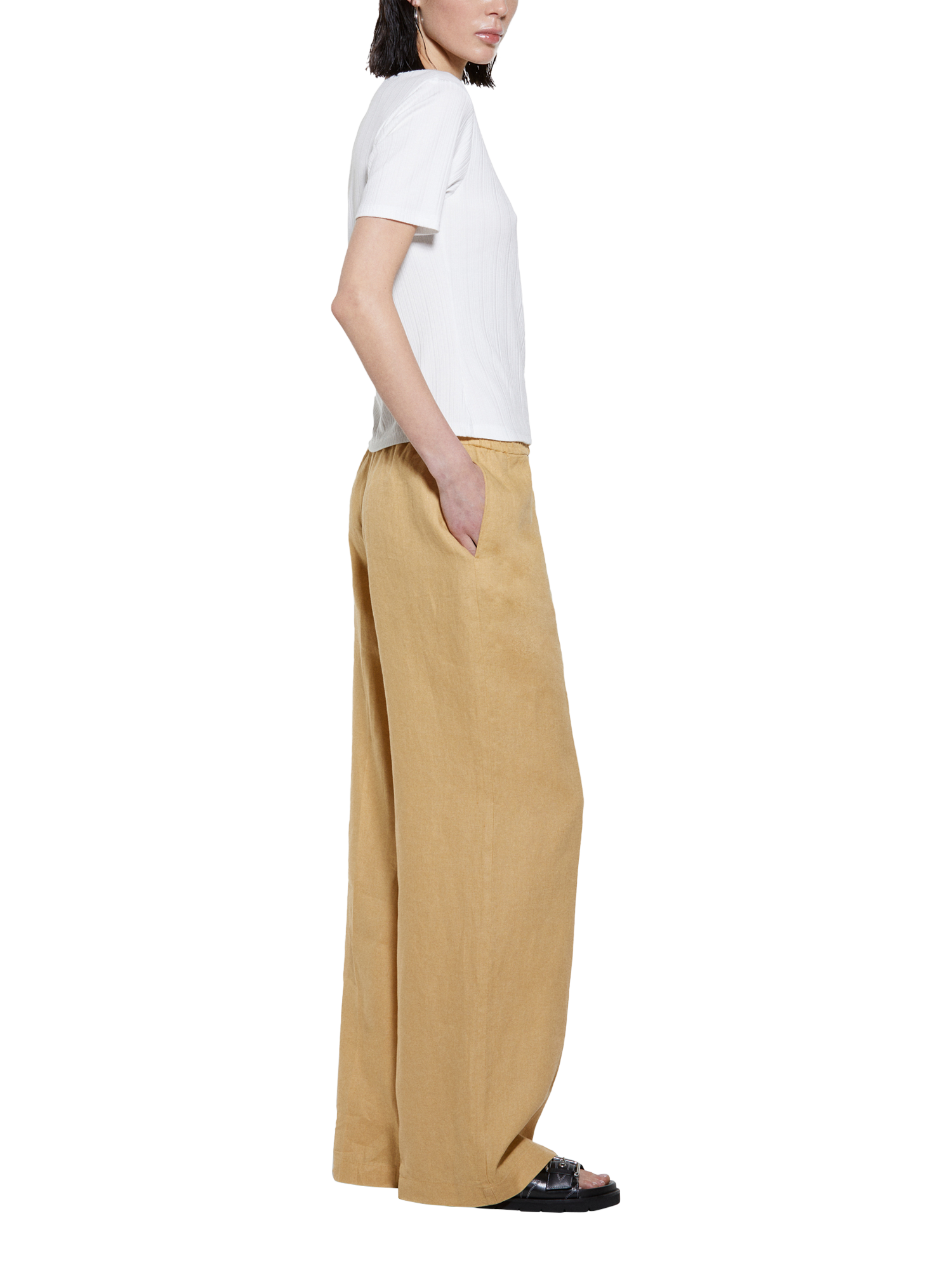 Product image 4 of 5, which shows SISLEY Flared Pure Linen Trousers, Mid Yellow, 8