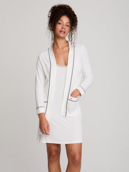 Pretty You London Contrast Piping Bamboo Rich Dressing Gown, Cream