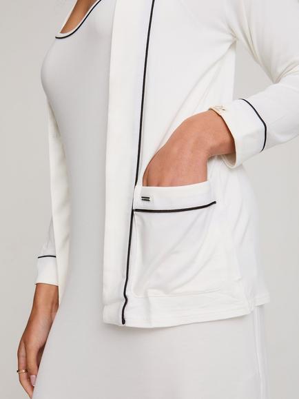 Pretty You London Contrast Piping Bamboo Rich Dressing Gown - view 2, Cream