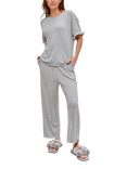 Pretty You London Frill Trim Bamboo Rich Pyjama Set, Grey Marl