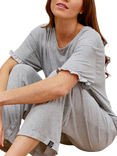 Pretty You London Frill Trim Bamboo Rich Pyjama Set, Grey Marl