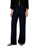 SISLEY Flared Pure Linen Trousers, Navy Blue