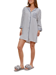 Pretty You London Stripe Boyfriend Nightshirt, Grey/Ecru