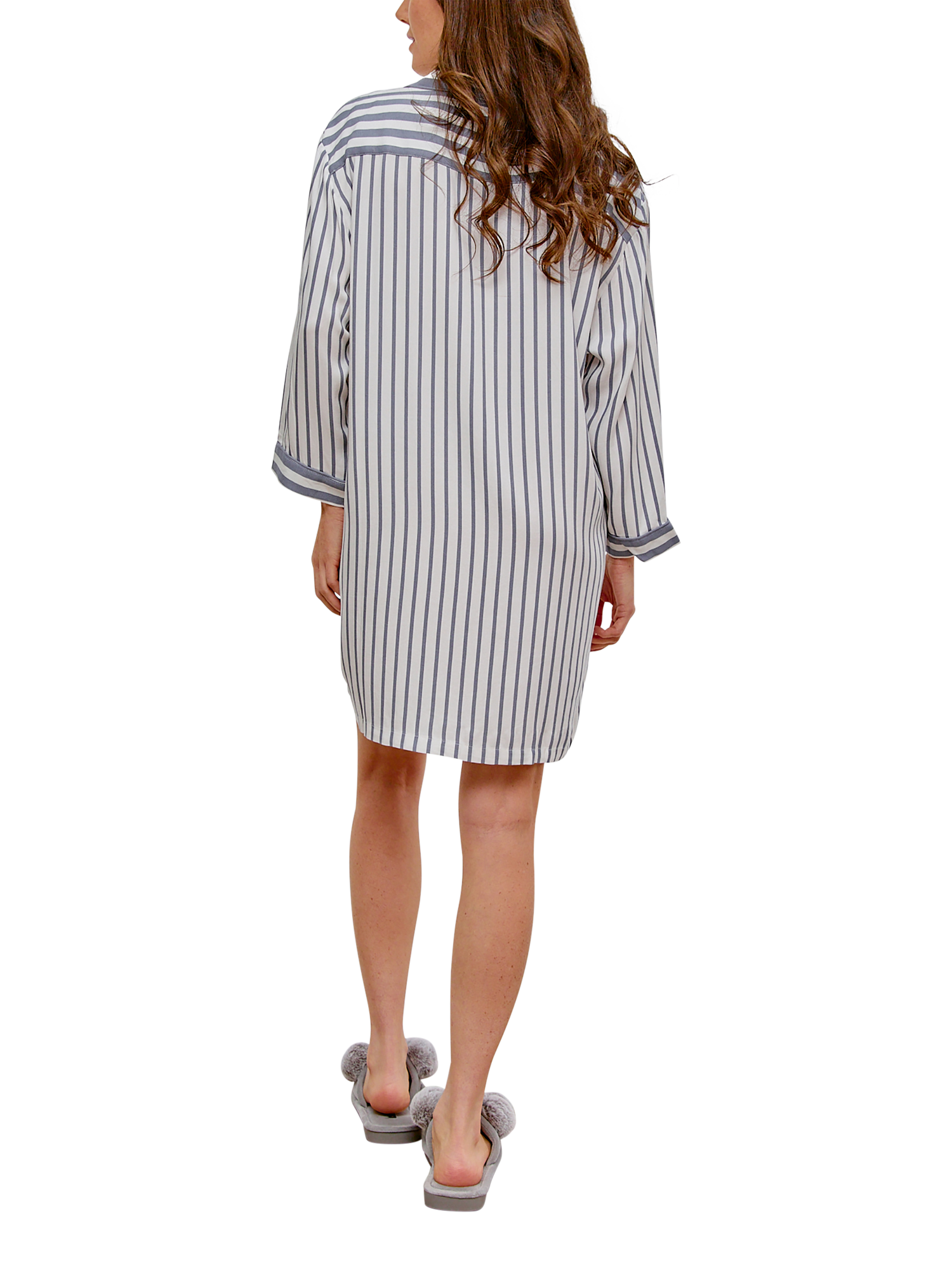 Product image 3 of 3, which shows Pretty You London Stripe Boyfriend Nightshirt, Grey/Ecru, 8-10
