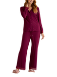 Pretty You London Lace Trim Bamboo Rich Pyjama Set, Bordeaux