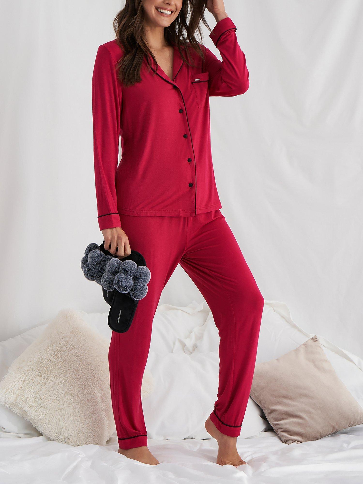 Product image 1 of 5, which shows Pretty You London Bamboo Long Pyjama Set, Scarlet, 8