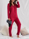 Pretty You London Contrast Trim Bamboo Rich Long Pyjama Set, Scarlet