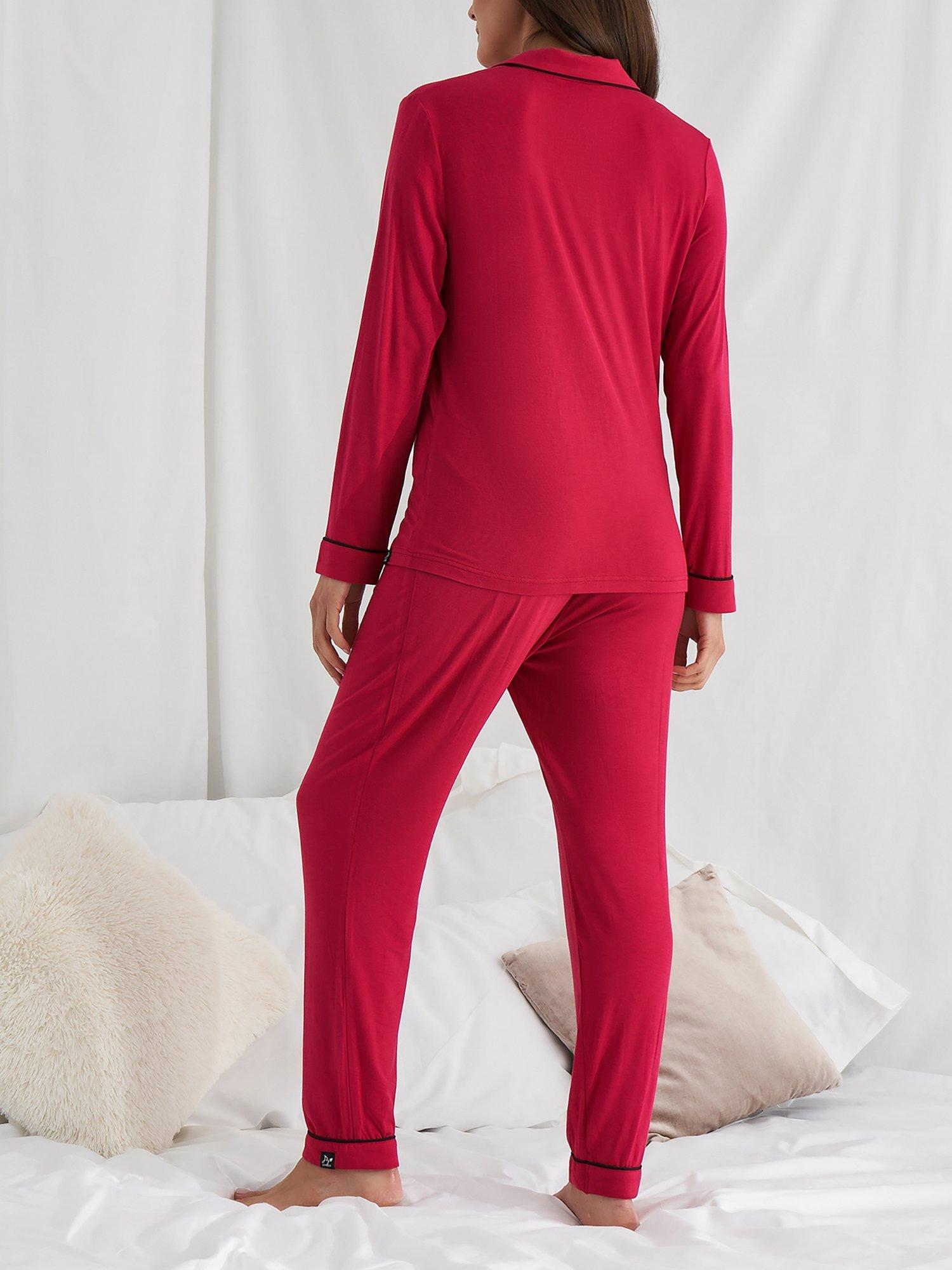 Product image 3 of 5, which shows Pretty You London Bamboo Long Pyjama Set, Scarlet, 8
