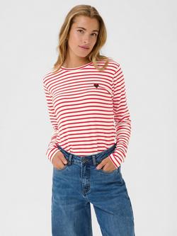 KAFFE Liddy Stripe Heart Jersey Top, Red/Multi, Red/Multi