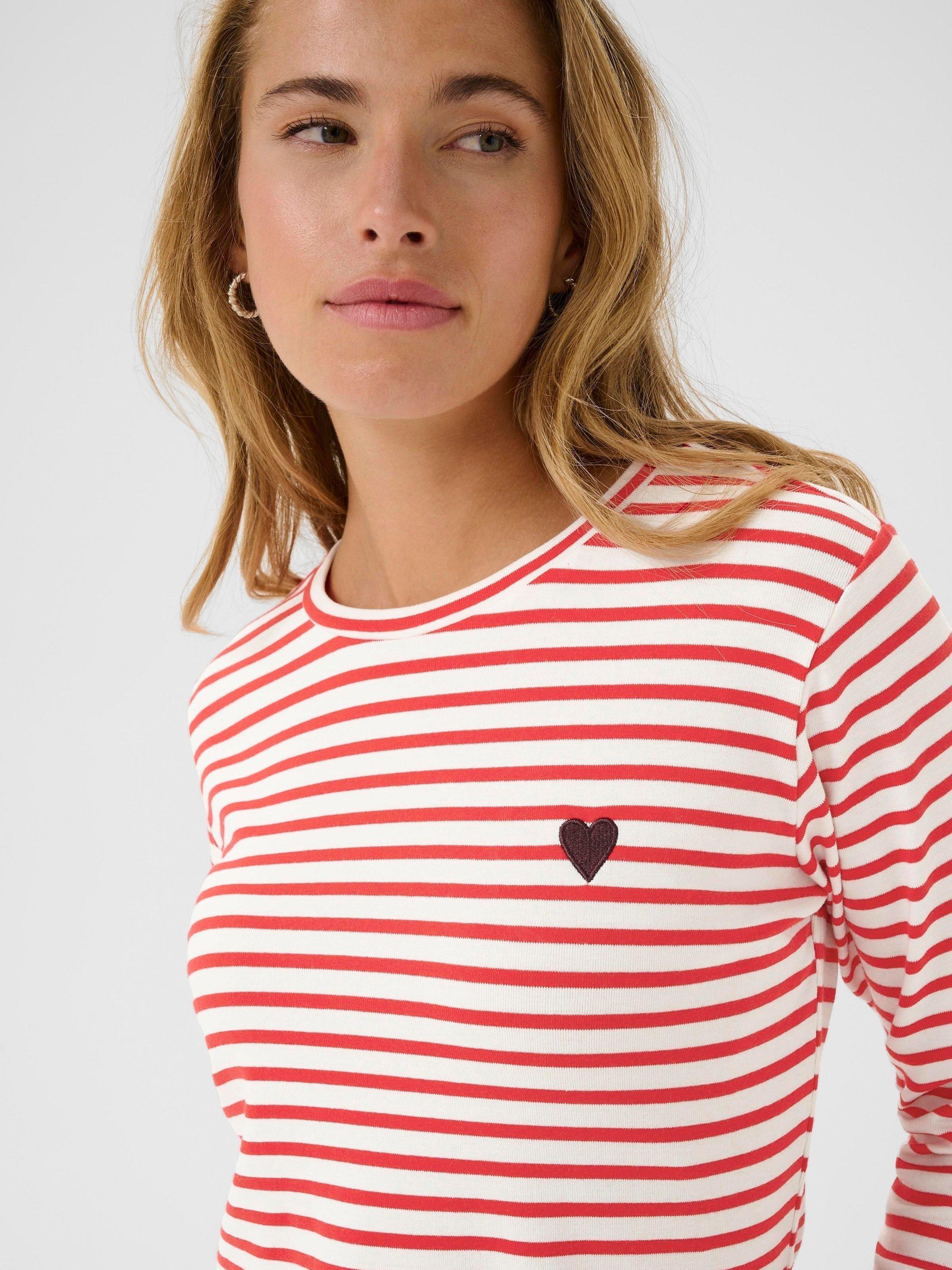 Product image 4 of 6, which shows KAFFE Liddy Stripe Heart Jersey Top, Red/Multi, XS