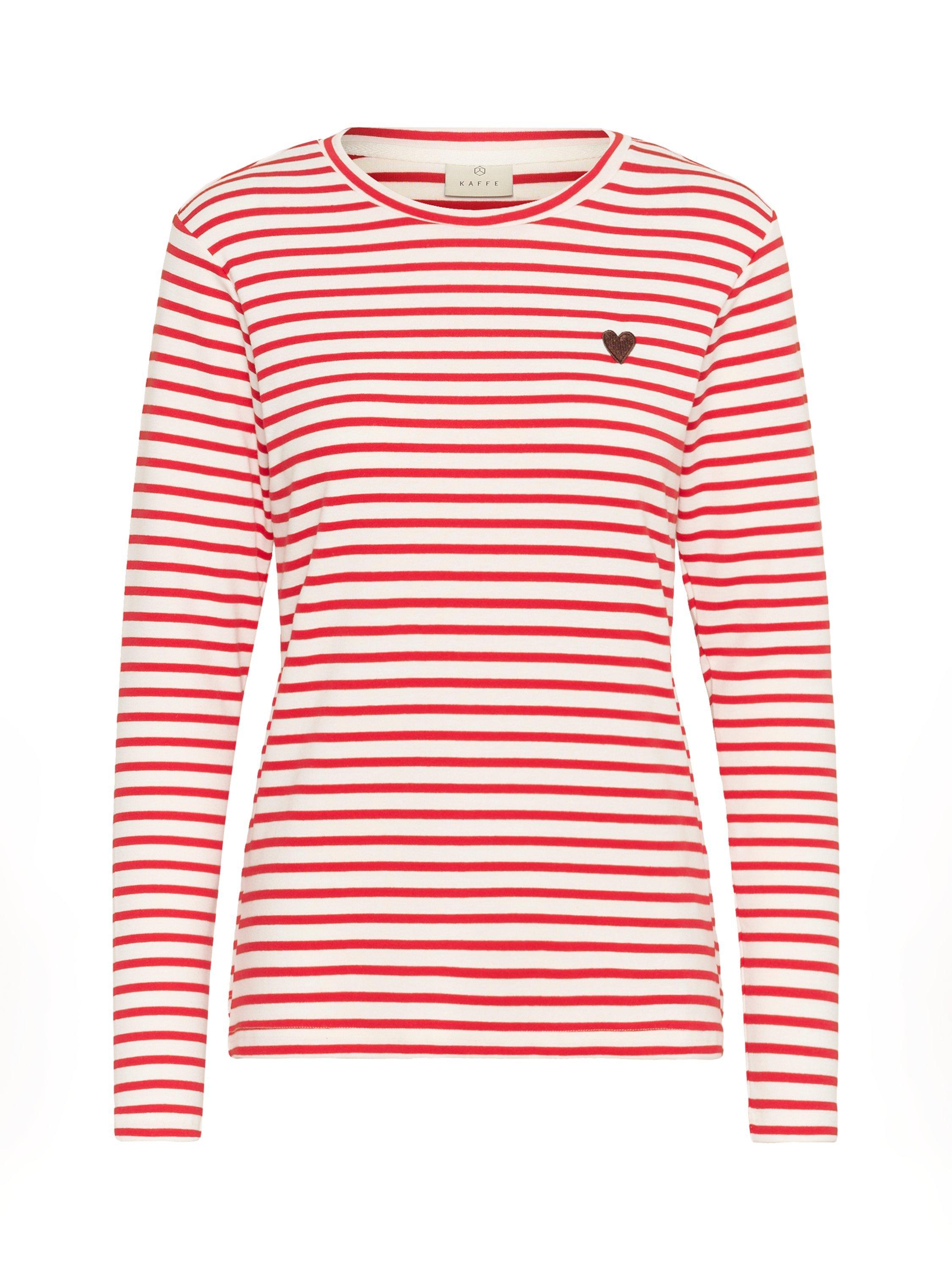 Product image 5 of 6, which shows KAFFE Liddy Stripe Heart Jersey Top, Red/Multi, XS