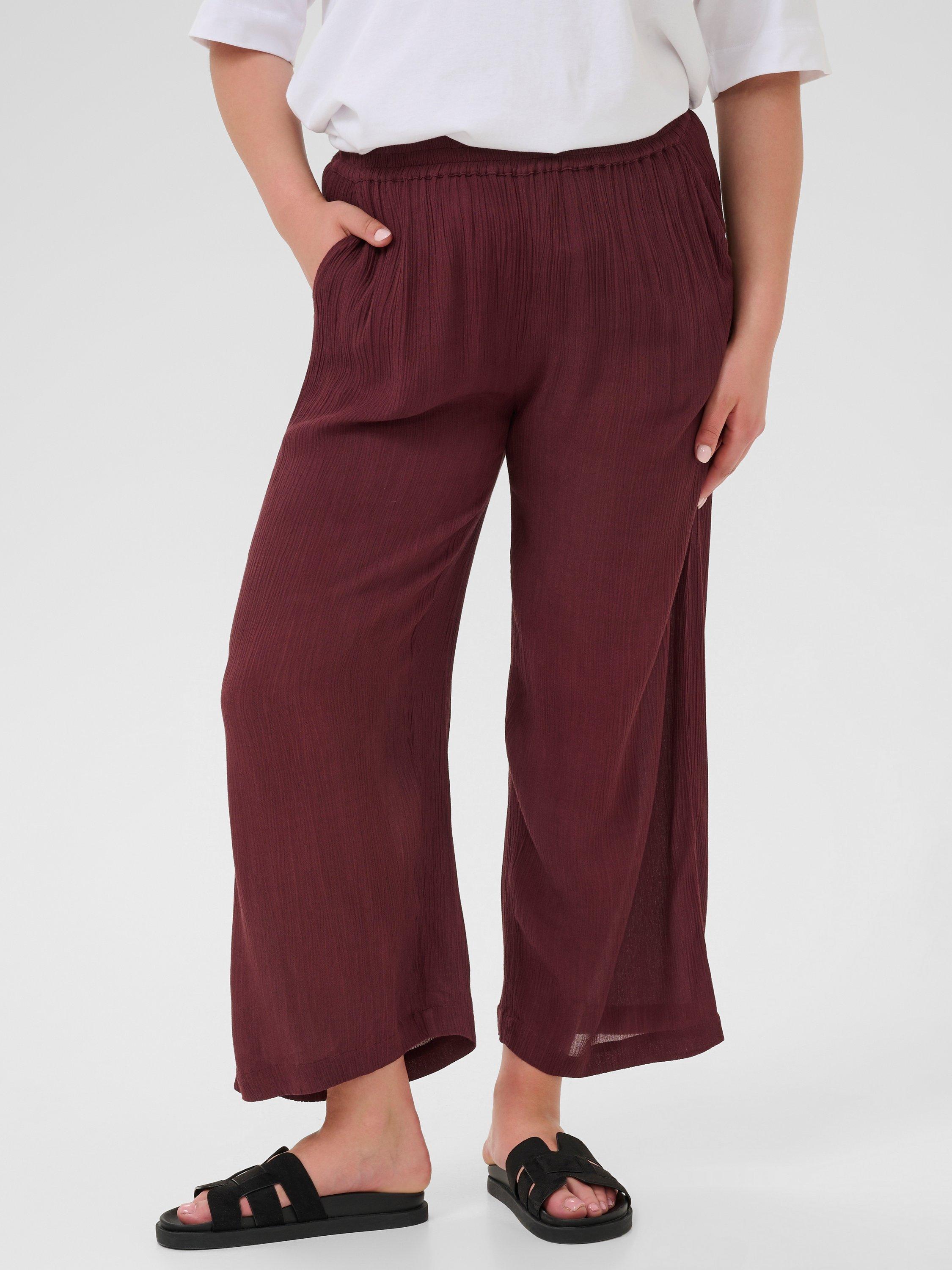 Product image 1 of 5, which shows KAFFE Dacia Amber Wide Leg Trousers, Mid Red, 8