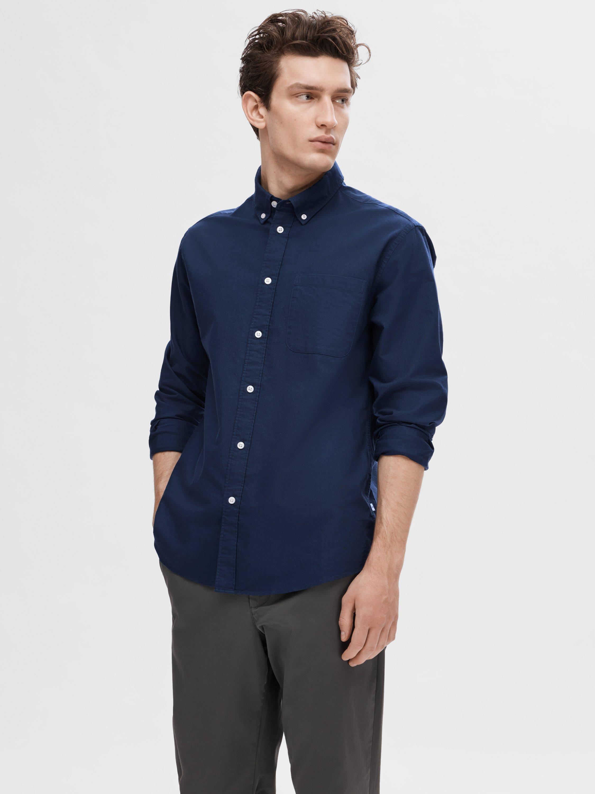 Product image 1 of 6, which shows Selected Rick Cotton Blend Regular Fit Shirt, Moonlit Ocean, S