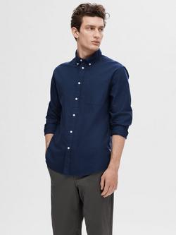 Selected Rick Cotton Blend Regular Fit Shirt, Moonlit Ocean, Moonlit Ocean